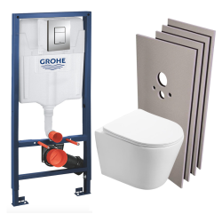 Pack WC Bâti-support + WC Swiss Aqua Technologies Infinitio sans bride, fixation invisible + Plaque chrome + Set d'habillage