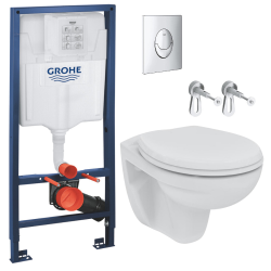 Pack WC Bâti-support Rapid SL + WC sans bride Eurovit avec abattant + Plaque chrome (RapidSL-Porcher-2)