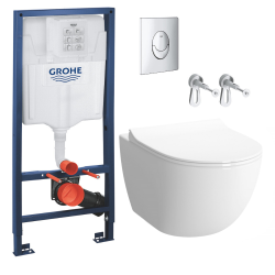 Pack WC Bâti support Rapid SL + WC sans bride Vitra Sento + Abattant softclose + Plaque chrome (Grohe-Sentorimless-2)