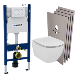 Pack WC Bâti support + Cuvette Ideal Standard Tesi Aquablade + Plaque blanche chrome + Set habillage (HTesiGeb3)