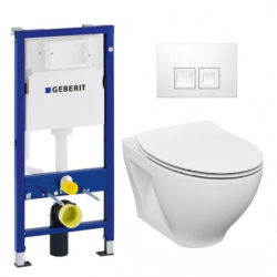 Pack WC bâti-support Duofix UP100 + WC sans bride + Abattand softclose  + Plaque blanche (DormoGeb1)