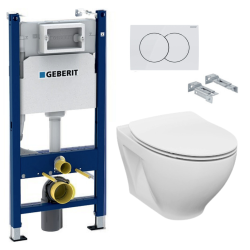 Pack WC Bâti-support avec Cuvette Cersanit Dormo sans bride + Plaque blanche (DormoGeb3)