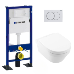 Pack WC Bâti-support autoportant DUOFIX + WC suspendu Architectura, fixations invisibles + Abattant softclose + Plaque blanche