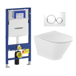 Pack WC Bâti-support avec Cuvette Roca The Gap fixations invisibles + Abattant  + Plaque blanc chromé (GebGapRimless-A)