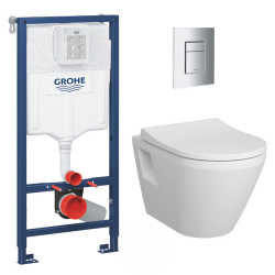 Pack WC Bâti Autoportant Rapid SL + WC sans bride Integra + Abattant softclose + Plaque chrome (ProjectIntegraRimless2.0-5)