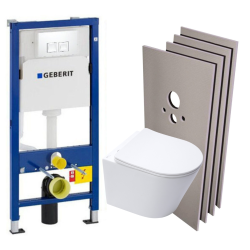 Pack WC Bâti-support Duofix UP100 + Cuvette Infinitio sans bride + Set d'habillage + Plaque blanche (InfinitioGeb1-sabo)