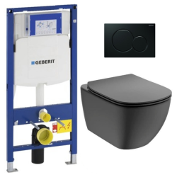 Pack WC Bâti-support + Cuvette Cuvette noire Ideal Standard Tesi Aquablade + Plaque noire (GebBlackTesi-A)