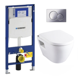 Pack WC Bâti-support UP320 + WC Serel SM10 + Abattant softclose + Plaque blanche (GebSM10-K)