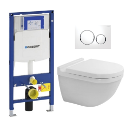 Pack WC bâti-support avec Cuvette Duravit Starck 3 sans bride + Abattant softclose + Plaque Blanc chromé (GebStarck3)