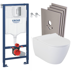 Grohe Pack WC Bâti-support + WC sans bride Bello + Abattant softclose + Set d&apos;habillage (RapidSL-Bello-1-sabo)