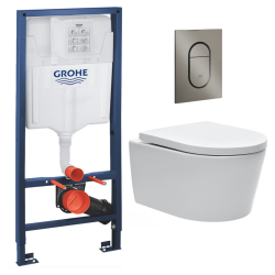 Pack WC Bâti support + WC Swiss Aqua Technologies sans bride et fixations invisibles+ Plaque Hard graphite brossé (RapidSLSAT-S)