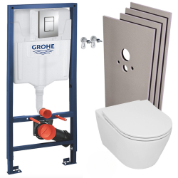 Geberit Pack WC Geberit Duofix + Cuvette WC suspendu Geberit Rimfree + Plaque de commande Sigma20 Blanc chromé