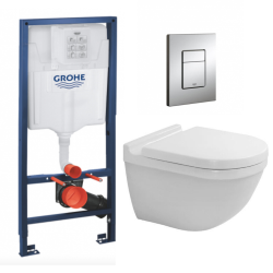 Pack WC Bâti-support Grohe avec Cuvette Duravit Starck 3 sans bride + Abattant softclose + Plaque Chrome (RapidSLStarck3-1)