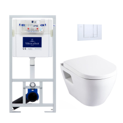 pack WC Bâti-support avec Cuvette Serel SM26 sans bride + Abattant softclose + Plaque blanche (ViConnectSM26-2)