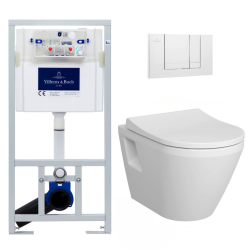 Pack WC Bâti-support Viconnect + WC sans bride Integra avec fixations invisibles + Abattant frein de chute + Plaque Blanche