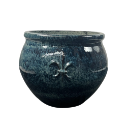 Provencelia Clovis 85x64cm, pot grande taille d&apos;extérieur fait main en terre cuite émaillée, résistant au gel, bleu abysse