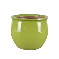 Provencelia Newton 44x35cm, pot grande taille d&apos;extérieur fait main en terre cuite émaillée, résistant au gel, vert olive   