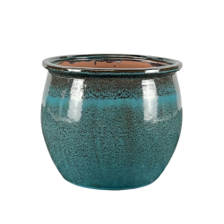 Provencelia Newton 44x35cm, pot grande taille d&apos;extérieur fait main en terre cuite émaillée, résistant au gel, bleu acier   