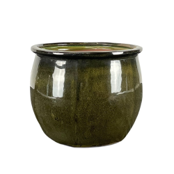 Provencelia Newton 44x35cm, pot grande taille d&apos;extérieur fait main en terre cuite émaillée, résistant au gel, vert tropical   