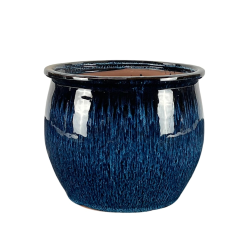 Provencelia Newton 55x46cm, pot grande taille d&apos;extérieur fait main en terre cuite émaillée, résistant au gel, bleu abysse   