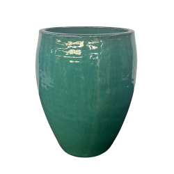 Provencelia Poseidon2 36x43cm, pot grande taille d&apos;extérieur fait main en terre cuite émaillée, résistant au gel,vert forêt