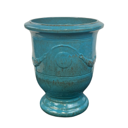 Provencelia Richelieu 46x53cm, pot grande taille d&apos;extérieur fait main en terre cuite émaillée, résistant au gel, bleu acier