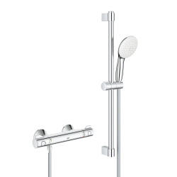 Grohtherm 800 Set Mitigeur thermostatique douche 1/2" + Douchette 2 jets + Barre de douche 60cm + Flexible (G34565002)