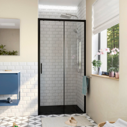 Swiss Aqua Technologies TEX BB Porte de douche 100x195cm coulissante anticalcaire avec profilés noir mat  (TEXDBB100CT-SET)