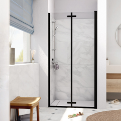 Swiss Aqua Technologies SK Porte de douche 90x196cm pliante anticalcaire avec profilé noir mat (SATSK90NIKAC)