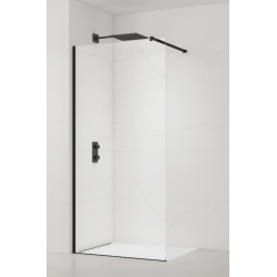 Swiss Aqua Technologies Walk-in 130x200cm Paroi en verre Crystal Glass® 8 mm anticalcaire, avec bras et profilés noir mat (SATBWI130PRC)