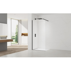 Swiss Aqua Technologies Walk-in 90x200cm Paroi en verre Crystal Glass® 8 mm anticalcaire, avec bras et profilés noir mat (SATBWI90PRC)