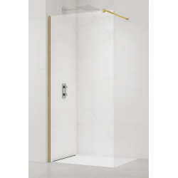 Swiss Aqua Technologies Walk-in 130x200cm Paroi en verre Crystal Glass® 8 mm anticalcaire, avec bras et profilés or (SATBWI130PRZ)