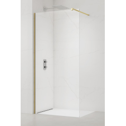 Swiss Aqua Technologies Walk-in 130x200cm Paroi en verre Crystal Glass® 8 mm anticalcaire, avec bras et profilés Laiton (SATBWI130PRMO)