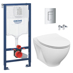 Pack WC Bâti-support Rapid SL + Cuvette sans bride Cersanit + Abattant SoftClose + Plaque chrome (RAPIDSL-MODUO)