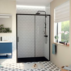 Swiss Aqua Technologies TEX BB Porte de douche 140x195cm coulissante anticalcaire avec profilés noir mat  (TEXDBB140CT-SET)