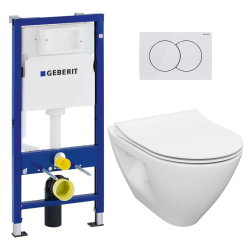 Pack WC Bâti-support Geberit 112 cm + Cuvette sans bride Cersanit + Abattant SoftClose + Plaque blanche (MODUOGEB1)