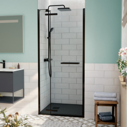 Swiss Aqua Technologies TGD NEW Porte de douche 80x200cm pivotante anticalcaire avec profilé noir mat (SATTGDN80NIKAC)