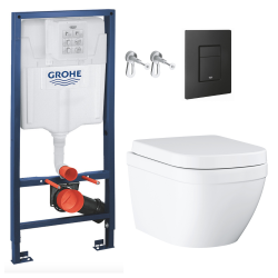 Pack WC Rapid SL + WC sans bride Euro Ceramic + Abattant duroplast + Plaque chrome (ARENAEUROCT)