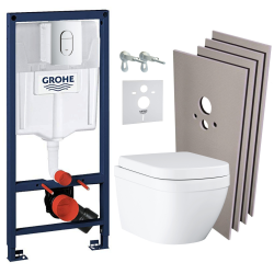 Pack WC Bâti-support Rapid SL + WC sans bride Euro Ceramic + Abattant Duroplast + Plaque chrome + Set habillage (ARENAEUROCTSB)