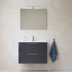 Meuble pour salle de bain avec miroir lavabo et éclairage Led Vitra Mia 79x61x39,5 cm, anthracite brillant (MIASET80A)