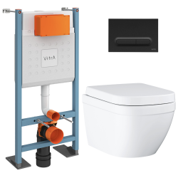 Pack WC Bâti-support Geberit Duofix + WC sans bride Grohe Euro Ceramic + Abattant + Plaque blanche (EUROCTGEB3)