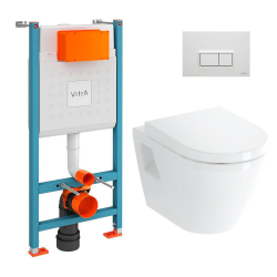 Vitra  Pack WC Bâti-support V-Fix Core + WC Vitra Integra + Abattant en Duroplast + Plaque, Blanc Brillant (V-FixIntegraClassic-1)