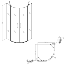 Set Porte de douche 90x196 cm transparente + Profilé pour paroi de douche+ Poignée pour porte de douche (SATFUD90NIKA)