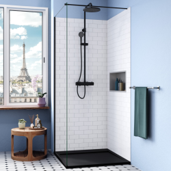 Ceramia Alda Receveur de douche 80x80cm en pierre de synthèse durable, noir mat (ALD15-8080N)