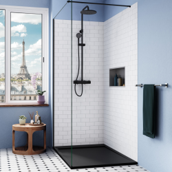 Ceramia Alda Receveur de douche 140x80cm en pierre de synthèse durable, noir mat (ALD15-14080N)