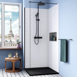 Alda Receveur de douche 80x80cm en pierre de synthèse durable avec siphon, noir mat (ALD15-8080N-S)