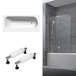 Kaldewei 180x80 cm Ensemble baignoire Saniform universelle + Pare baignoire pliable, 2 volets chrome + pieds ( KW3751-SETP2)