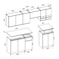 Katarina Graphite LUX Cuisine complète à assembler 2,4 m (KSETKATARINAG)