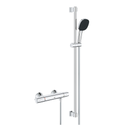 Precision Trend Set de douche mitigeur thermostatique 1/2" + Douchette 3 jets + Barre de douche 90 cm, chrome (G34855003)