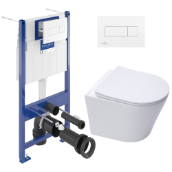 Villeroy & Boch Pack WC Bâti-support + WC SAT sans bride et fixations invisibles + Plaque blanche (ViConnectInfinitio-2-DE)